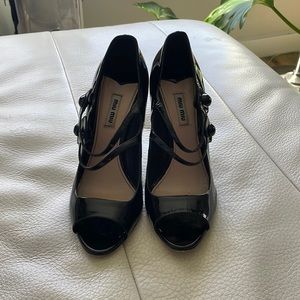 Miu Miu Black Patent Mary Jane Heels size 39.5